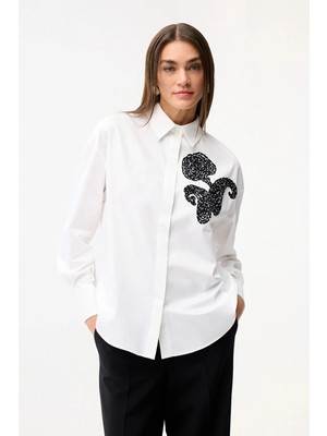 Love My Body Nakış Detaylı Poplin Gömlek Kemik 130L9280008