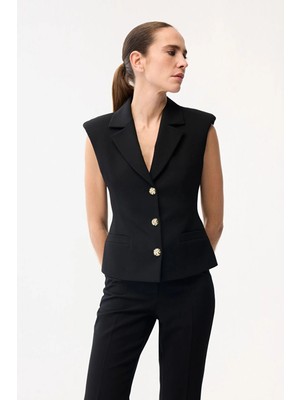 Adl Peplum Gabardin Yelek Siyah 17943340005