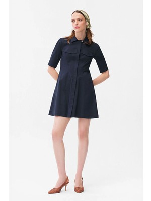 Adl Erkek Yaka Mini Elbise Lacivert 12446430000