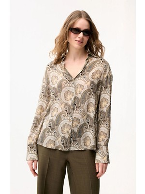 Love My Body Desenli Gömlek Haki 130L9156009