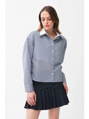 Adl Çift Yaka Poplin Gömlek Lacivert 13046464000