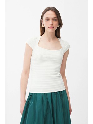 Adl Kare Yaka Triko Bluz Kemik 11546111000