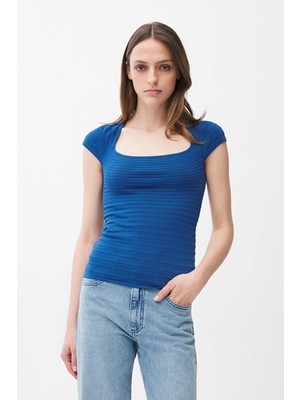 Adl Kare Yaka Triko Bluz Indigo 11546111000