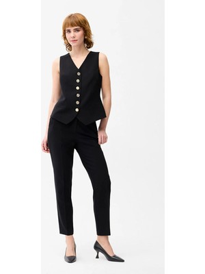 Love My Body Toka Detaylı Gabardin Pantolon Siyah 153L9875000