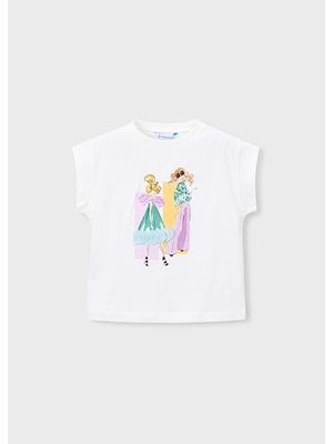 Mayoral Kız Çocuk Desenli T-Shirt Krem - 03005
