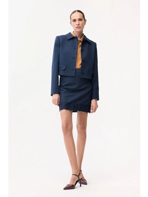 Adl Dantel Detaylı Mini Etek Lacivert 12745694002