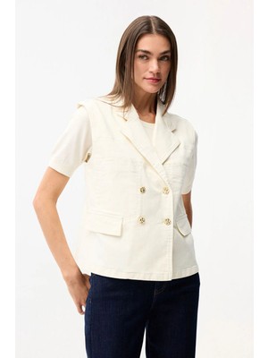 Love My Body Kruvaze Denim Yelek Kemik 179L9053003