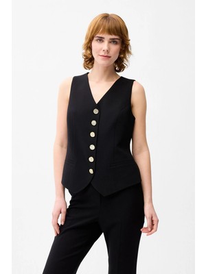 Love My Body Fleto Cepli Gabardin Yelek Siyah 179L8869004
