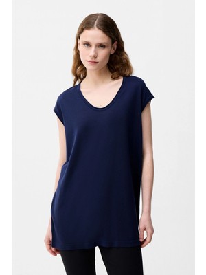Adl Kısa Kollu Triko Bluz Lacivert 11546117000