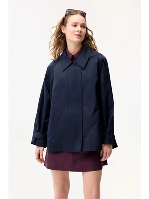 Love My Body Erkek Yaka Kısa Trençkot Lacivert 178L9903000