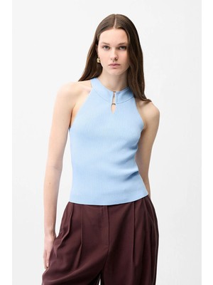 Adl Halter Yaka Triko Bluz Mavi 11546112000
