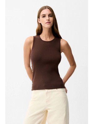 Adl Yandan Düğmeli Triko Bluz Kahve 11546656000