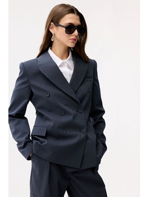 Adl Çizgili Kruvaze Ceket Lacivert 11946478000