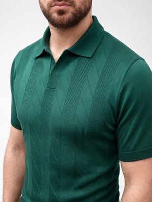 MidasTech Erkek Yazlık Triko Dokuma Tişört Kısa Kol Polo Yaka T-Shirt - Koyu Yeşil