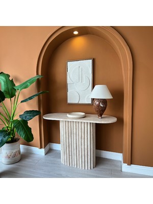 Feyza Design Bej Renkli Mermer Elips Dresuar - 75 cm Yükseklik