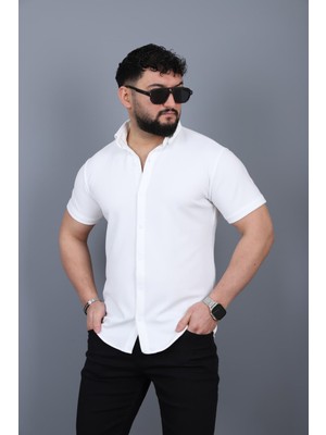 L-KOM Erkek Krep Kumaş Kısa Kollu Gömlek