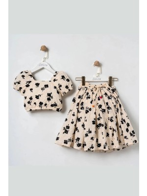 Cantoy Kız Çocuk Çiçek Desenli Vintage Etek ve Bluz Takım