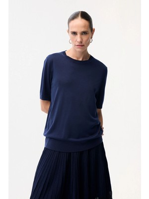 Adl Kısa Kol Triko Bluz Lacivert 11544699001