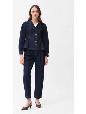 Adl Pileli Denim Pantolon Lacivert 15346648000