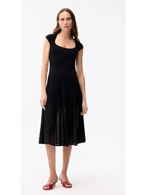 Adl Ajurlu Triko Elbise Siyah 12446125000