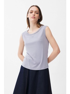 Adl Taş Detaylı Kolsuz Bluz Lila 11545068001