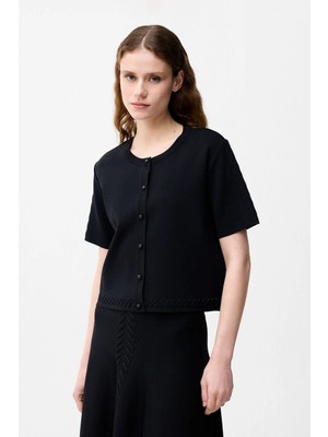 adL Önü Düğmeli Triko Hırka Siyah 13446632000