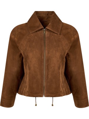 Derimod Miami Kadın Kahverengi Oversize Süet Deri Ceket 26SGD565410