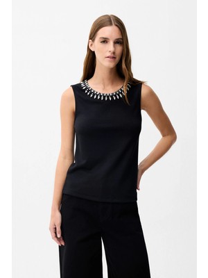 Adl Yakası Taşlı Atlet Bluz Siyah 11546577000