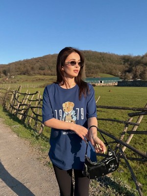 My Lunessa Teddy Ayıcık Nakışlı Kısa Kol Oversize Tshirt
