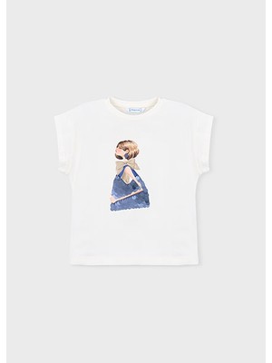 Mayoral Kız Çocuk Desenli T-Shirt Beyaz - 03005