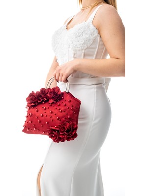 Gustello Sena | Gümüş Metal D Saplı Çiçek Çanta El Çantası Abiye Günlük Şık Kadın Çantası