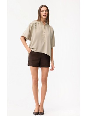 Love My Body Pacası Yırtmaçlı Şort Kahve 170L4821012