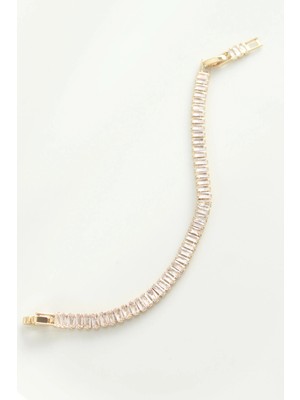 VeraGlobe Buğz Pirinç Zirkon Taşlı Gold Renk Su Yolu Bileklik - Buğz