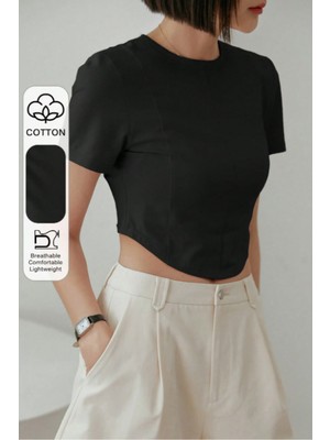 Tarz Cool Kadın Crop Tişört Slim Fit Basic Kısa Kollu Yazlık Şık Üst