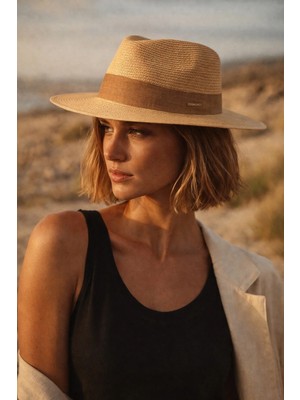 Külah Coastal Shade Ipli Panama Şapka — Keten Bantlı Doğal Hasır Yaz Şapkası