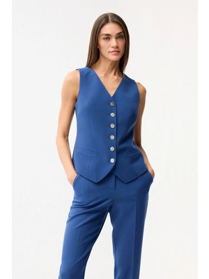 Love My Body Fleto Cepli Gabardin Yelek Lacivert 179L8869004