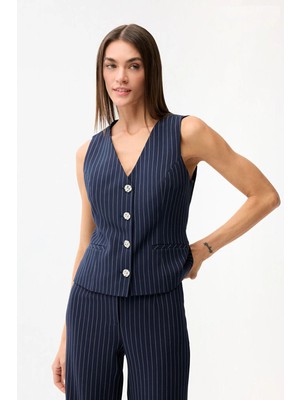 Love My Body Çizgili Yelek Lacivert 179L9153002