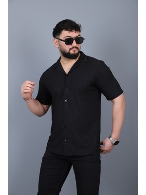 L-KOM Erkek Müslin Likralı Gömlek Kısa Kollu Pamuklu Yazlık Rahat Kalıp