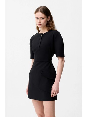 Adl Cep Detaylı Kısa Kollu Elbise Siyah 12446156000