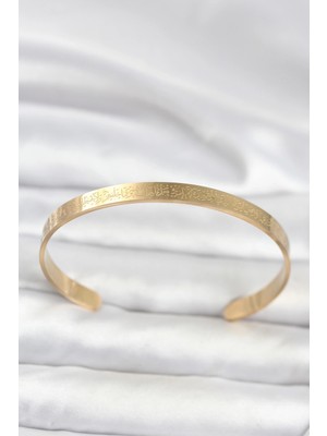 VeraGlobe Buğz 316L Çelik Gold Renk Ayetel Kürsi Yazılı Bileklik