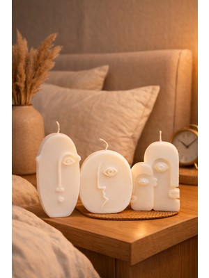 Luna Bueno Modern Yüz Heykel Mum – 3’lü Dekor Seti