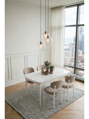 Deren Home Pufy Serisi 80X130 Açılabilir Masa +4 Adet Silinebilir Sandalye Masa Takımı