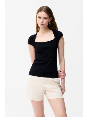 Adl Kare Yaka Triko Bluz Siyah 11546111000