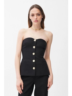 Adl Bağlama Detaylı Bluz Siyah 11543441003