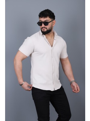 L-KOM Erkek Krep Kumaş Kısa Kollu Gömlek