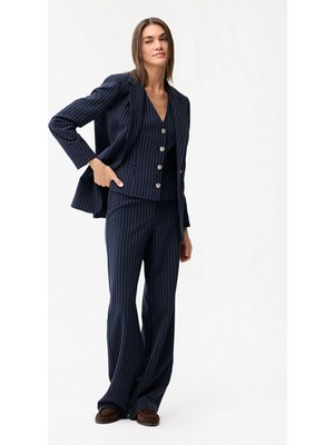 Love My Body Çizgili Bol Paça Pantolon Lacivert 153L9155002