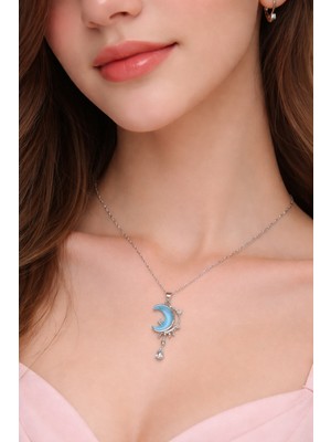 Lia Charm Gümüş Kaplama Turkuaz Ay Yıldız Detaylı Minimalist Zirkon Kolye