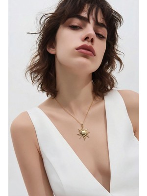 Lykos Çelik Zincir Gold Renk Güneş Model Kadın Kolye