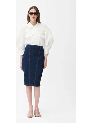 Adl Dikiş Detaylı Denim Etek Lacivert 12746551000