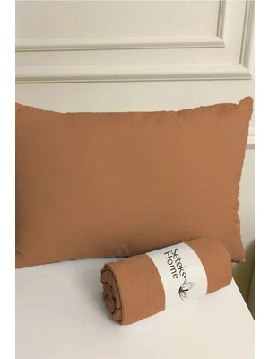 setekshome Lastikli Çarşaf+1 Adet Yastık Kılıfı Tek Kişilik Düz Taba Akfil Kumaş